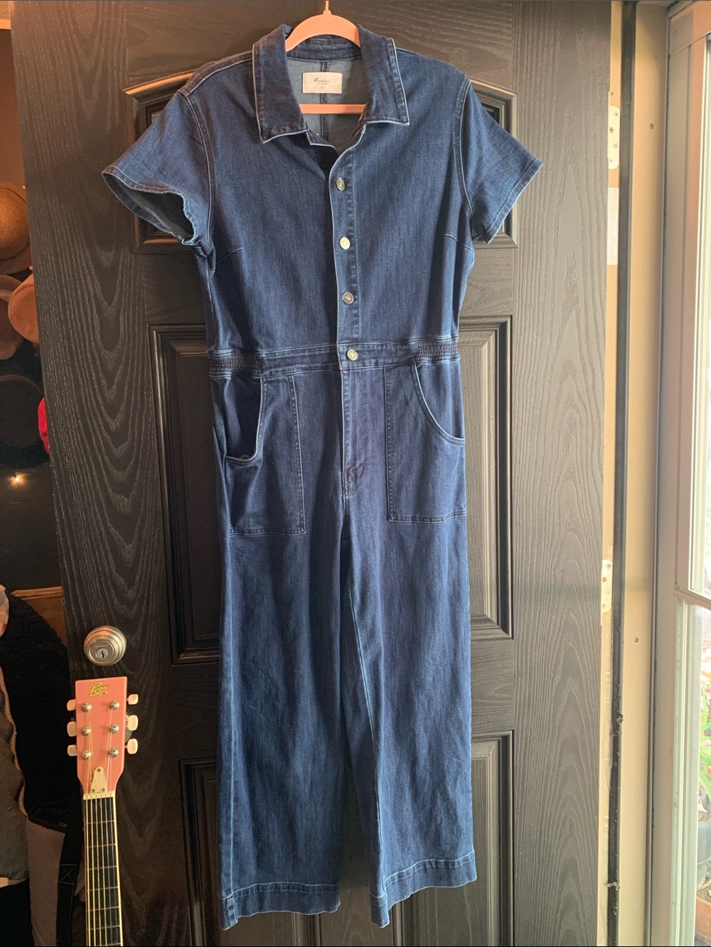New Without Tags KanCan Dark Blue Denim Short-Sleeve Jumpsuit